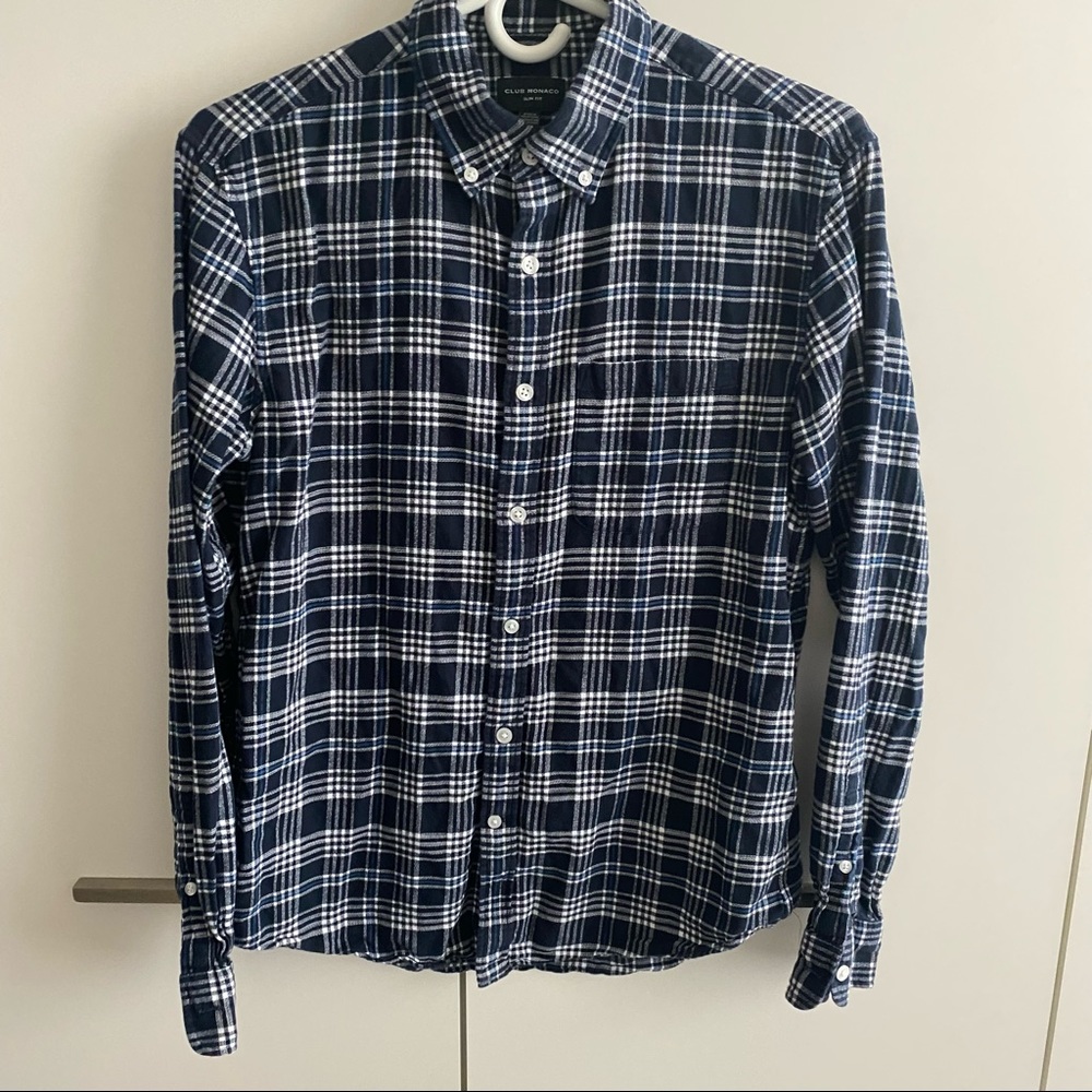 Club Monaco Checkered Slim Fit Long Sleeve Button Up Shirt Size Small